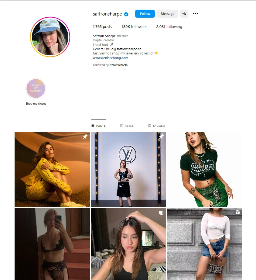 Screenshot: @saffronsharpe | 189k followers