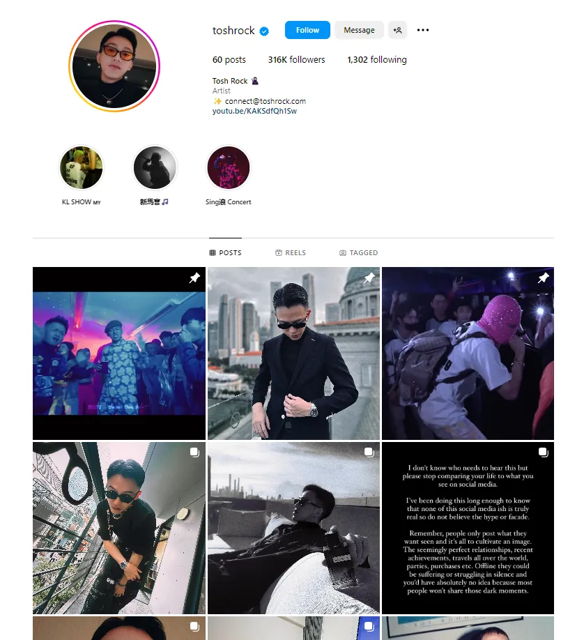 Screenshot: @toshrock | 316k followers